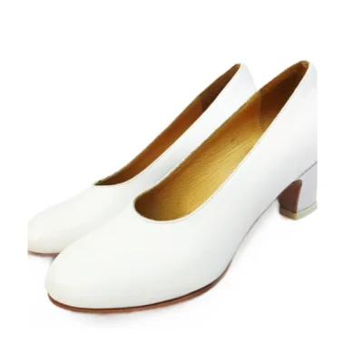 Zapato de Cuero Blanco Taco 5cm